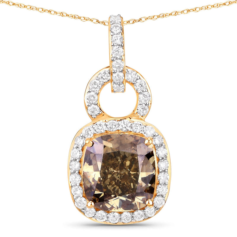 Bids.com IGI Certified 2.50 Carat Genuine Brown Diamond Center and 0.31cttw White Diamond 18K Yellow Gold Pendant (2.81cttw) Pendants