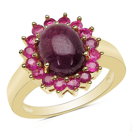 Bids.com 14K Yellow Gold Plated 5.07 Carat Genuine Ruby .925 Sterling Silver Ring Rings