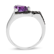 Bids.com 1.55 Carat Genuine Amethyst and Black Diamond .925 Sterling Silver Ring Rings