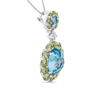 Bids.com 18k White Gold 0.05 Cttw Round Diamond and Blue Topaz and Green Peridot Gemstone Halo Drop 18" Pendant Necklace (F-G Color, VS1-VS2 Clarity) Necklaces