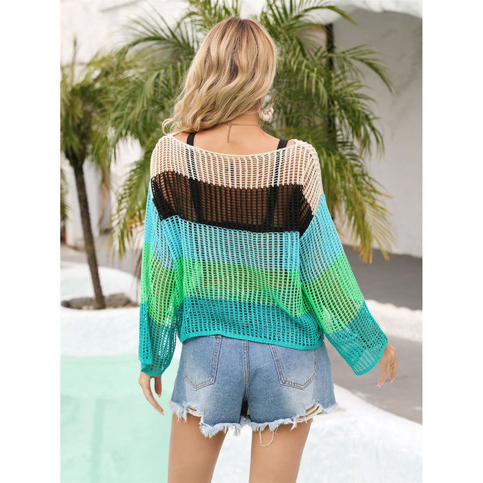 Color Block Openwork Boat Neck Cover Up