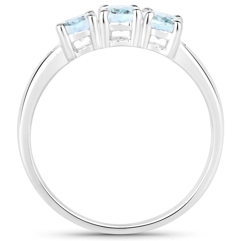 Bids.com 0.95 Carat Genuine Aquamarine and White Diamond .925 Sterling Silver Ring Rings