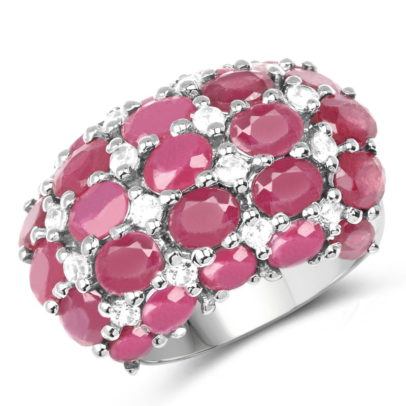 Bids.com 8.54 Carat Glass Filled Ruby and White Topaz .925 Sterling Silver Ring Rings