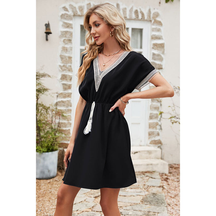 Tassel V-Neck Short Sleeve Dress