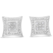 Bids.com .925 Sterling Silver Diamond Accented 4-Stone Four Pointed Star Shaped Halo-Style Stud Earrings (H-I Color, I2-I3 Clarity) Earrings