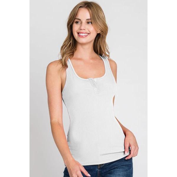 Ninexis Front Button Ribbed Round Neck Tank