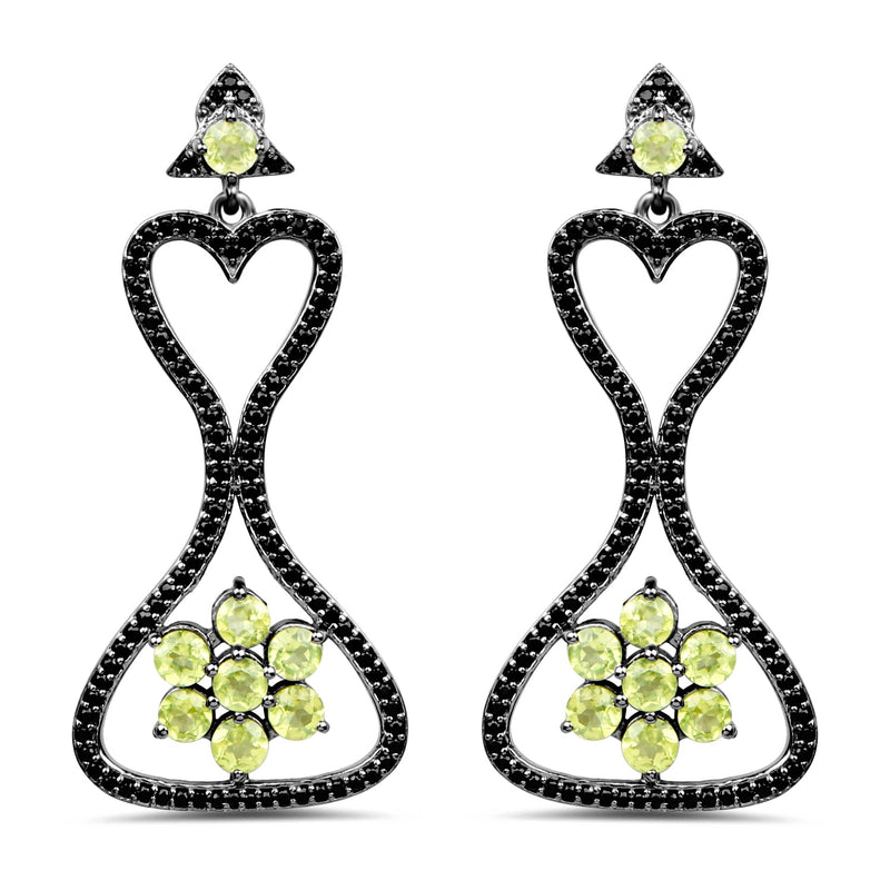 Bids.com 6.93 Carat Genuine Peridot and Black Spinel .925 Sterling Silver Earrings Earrings