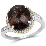 Bids.com 4.85 Carat Genuine Smoky Quartz, Yellow Diamond & White Diamond .925 Sterling Silver Ring Rings