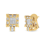 Bids.com 14K Yellow Gold 7/8 Cttw Princess and Baguette-Cut Diamond Square Framed Huggie Hoop Omega Earrings (H-I Color, SI1-SI2 Clarity) Earrings