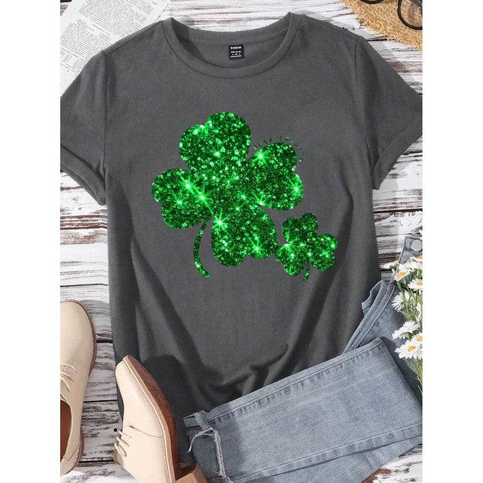 Lucky Clover Round Neck Short Sleeve T-Shirt