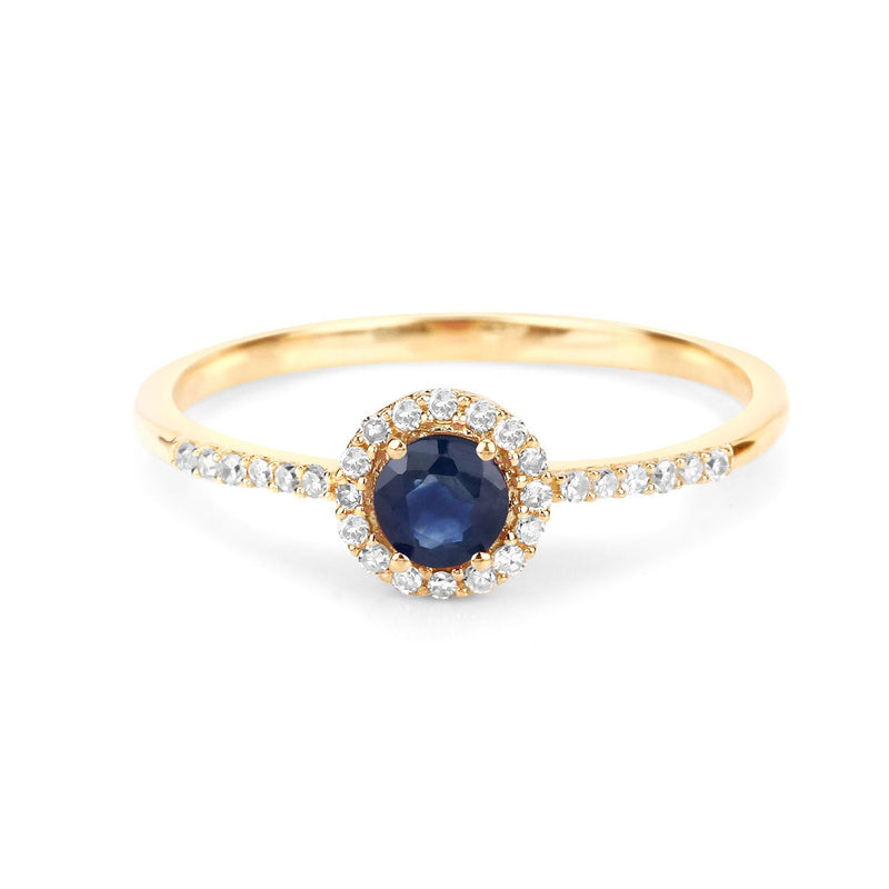 Bids.com 0.38 Carat Genuine Blue Sapphire and White Diamond 14K Yellow Gold Ring Rings