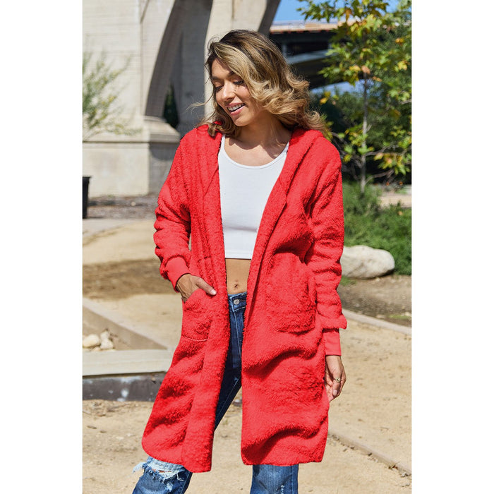 Double Take Hooded Teddy Bear Jacket with Thumbholes