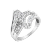 Bids.com 10K White Gold 1/2 cttw Diamond Cluster Ring (H-I Clarity, I2-I3 Color) - Size 6 Rings