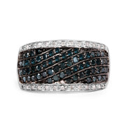 Bids.com 0.80 Carat Genuine Blue Diamond and White Diamond .925 Sterling Silver Ring Rings