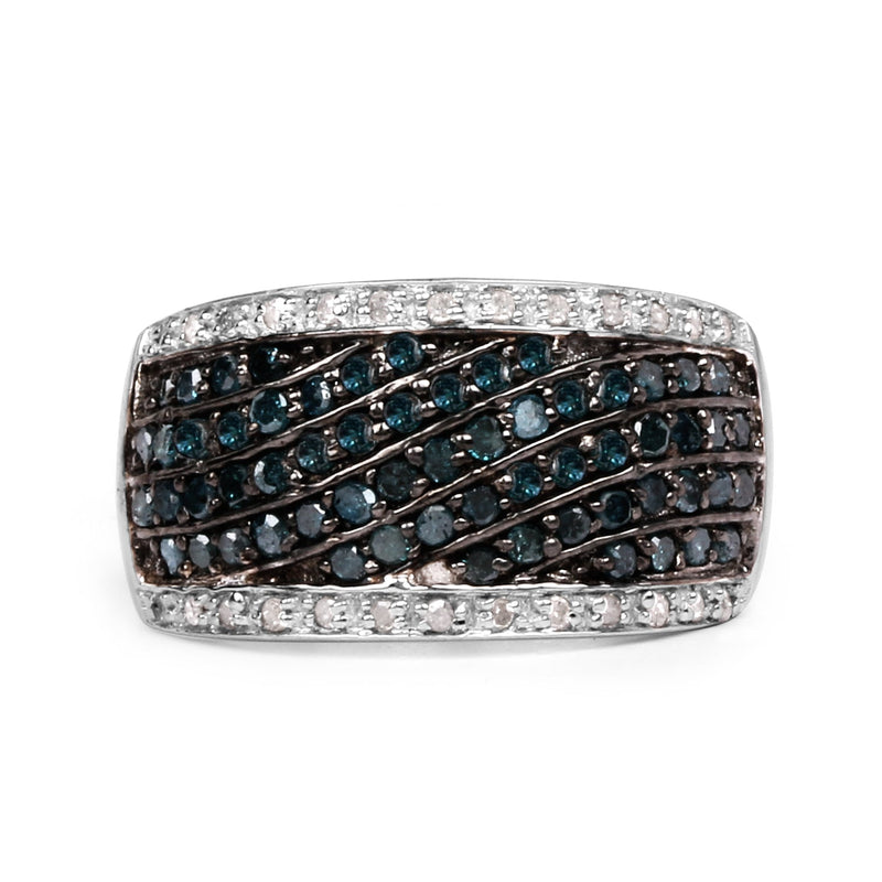 Bids.com 0.80 Carat Genuine Blue Diamond and White Diamond .925 Sterling Silver Ring Rings