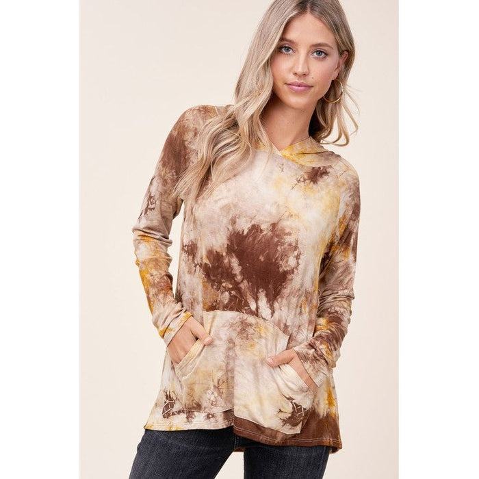 TIE DYE PRINT HOODIE HIGH LOW TOP