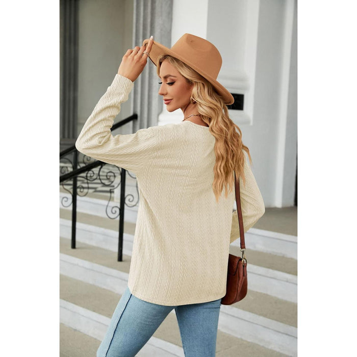 Decorative Button V-Neck Long Sleeve T-Shirt