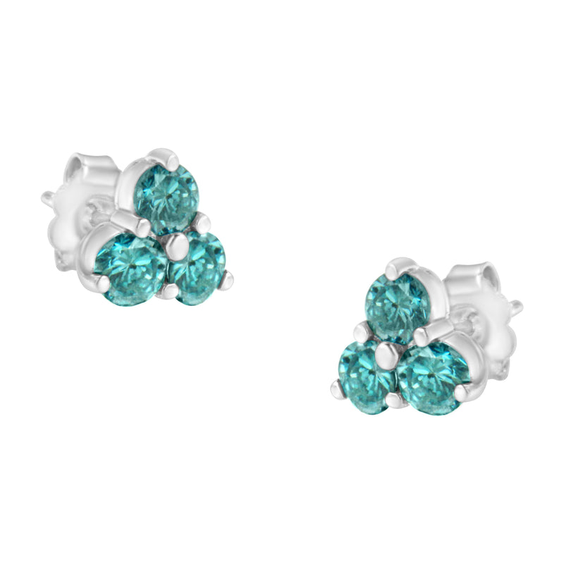 Bids.com 14KT White Gold Treated Blue Diamond Trio Stud Earrings (1 1/3 cttw, Blue) Earrings