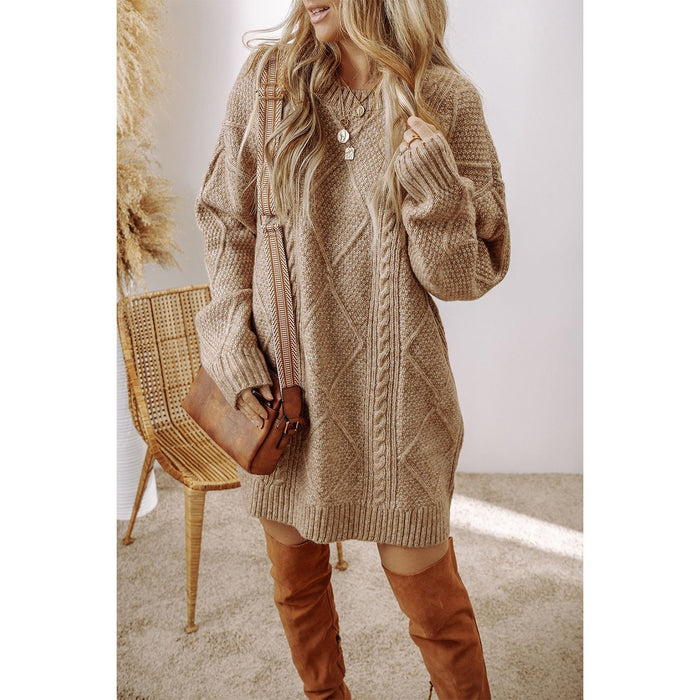 Cable-Knit Round Neck Sweater Dress