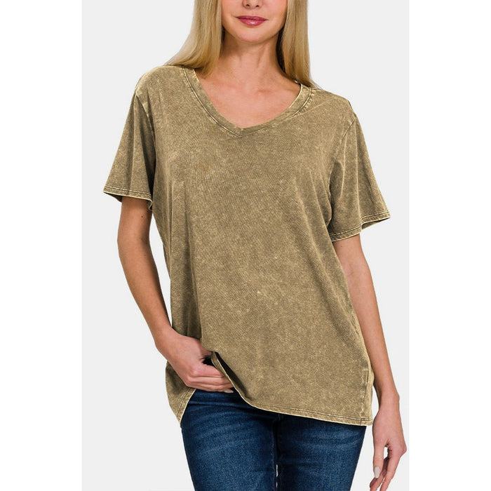 Zenana Washed Short Sleeve V-Neck T-Shirt