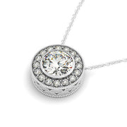 Bids.com Diamond Halo with Center Bezel in 14k White Gold (5/8 cttw) Necklaces