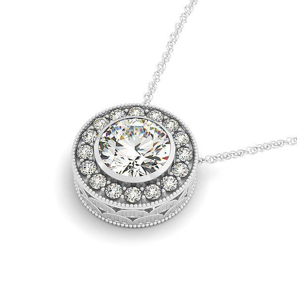 Bids.com Diamond Halo with Center Bezel in 14k White Gold (5/8 cttw) Necklaces