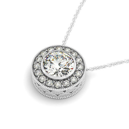 Bids.com Diamond Halo with Center Bezel in 14k White Gold (5/8 cttw) Necklaces