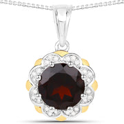 Bids.com 2.32 Carat Genuine Garnet and White Diamond 14K Yellow Gold with .925 Sterling Silver Pendant Pendants