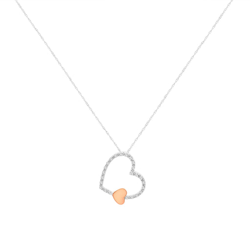 Bids.com 10KT Two Tone Gold 1/6 cttw Diamond Floating Heart Pendant Necklace (K-L, I1-I2) Necklaces