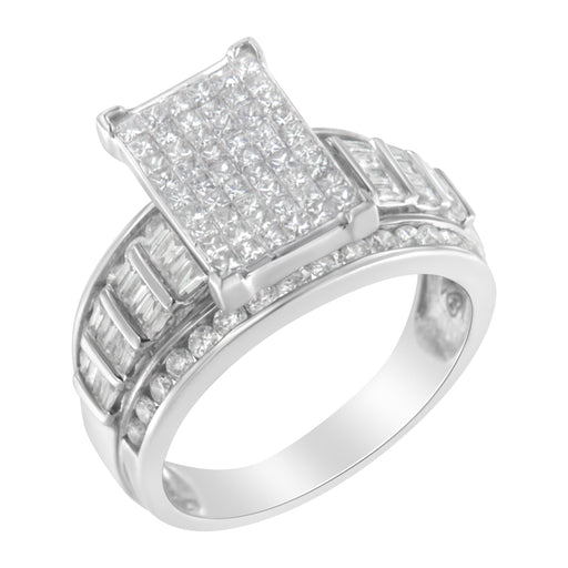 Bids.com 14K White Gold 2.0 Cttw Mixed-Cut Diamond Rectangle Invisible-Set Composite Cluster Ring with Bar- and Channel-Set Band (H-I Color, SI2-I1 Clarity) - Size 5 Rings