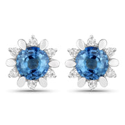 Bids.com 1.87 Carat Genuine Blue Sapphire and White Diamond 14K White Gold Earrings Earrings