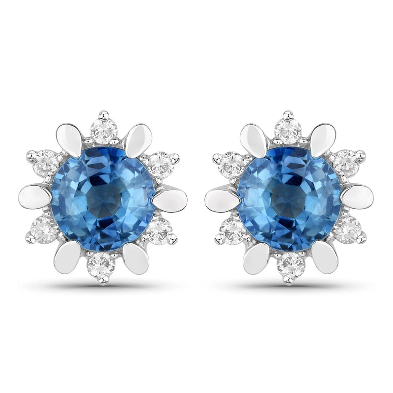Bids.com 1.87 Carat Genuine Blue Sapphire and White Diamond 14K White Gold Earrings Earrings