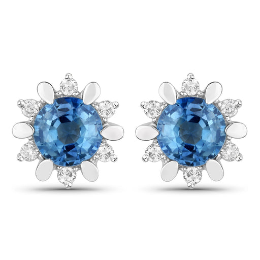 Bids.com 1.87 Carat Genuine Blue Sapphire and White Diamond 14K White Gold Earrings Earrings