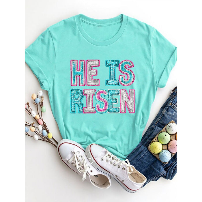 He Is Risen Sequin Round Neck T-Shirt