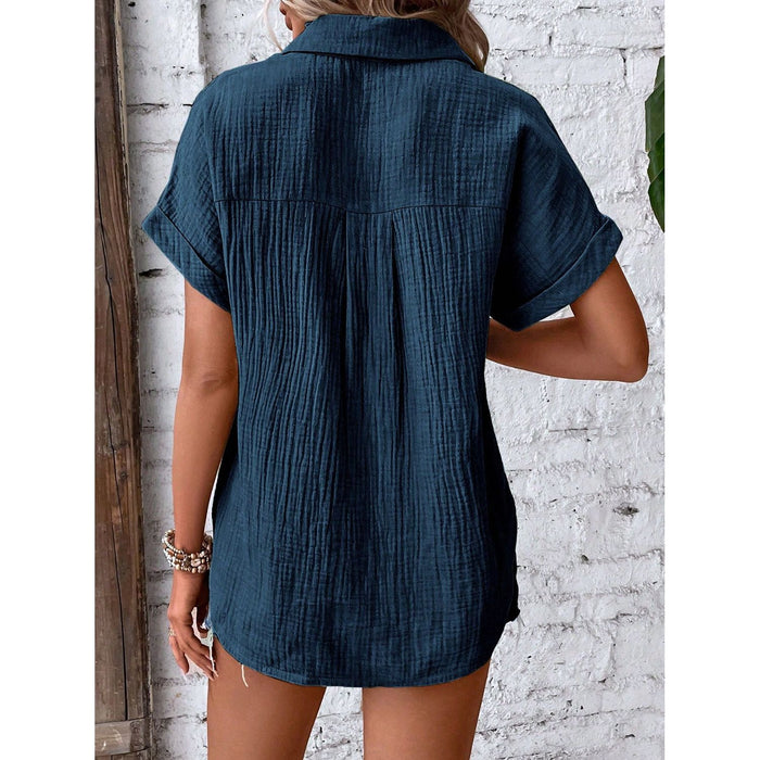 Textured Button Up Short Sleeve Shirt