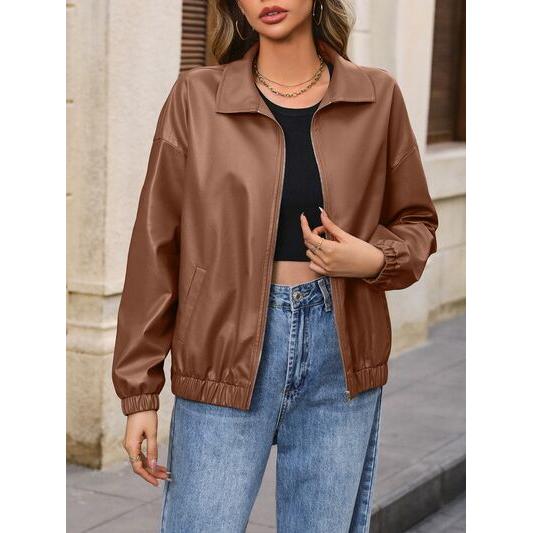 Zip Up Dropped Shoulder Jacket