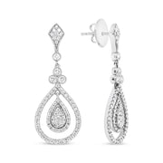 Bids.com 18K White Gold 1 1/4 Cttw Round Diamond Openwork Teardrop-Shaped Dangle Earrings (F-G Color, VS1-VS2 Clarity) Earrings