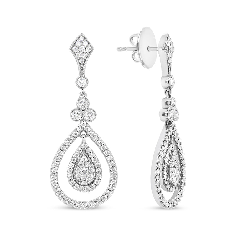 Bids.com 18K White Gold 1 1/4 Cttw Round Diamond Openwork Teardrop-Shaped Dangle Earrings (F-G Color, VS1-VS2 Clarity) Earrings