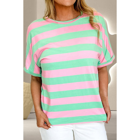 Contrast Stripes Round Neck Half Sleeve T-Shirt