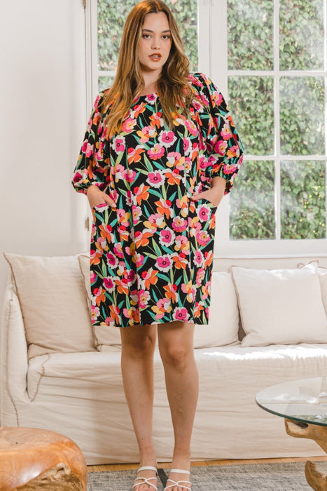 ODDI Floral Puff Sleeve Mini Dress