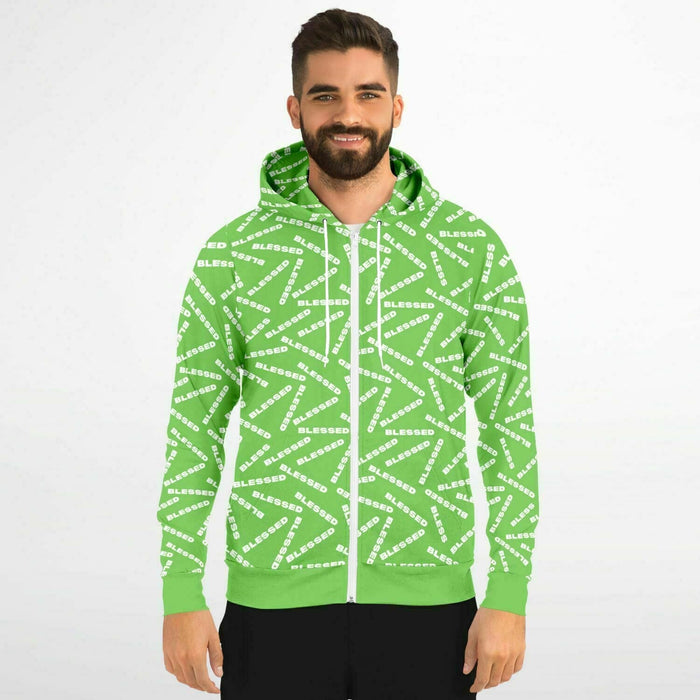 BLESSED Green Fashion Zip-Up Hoodie