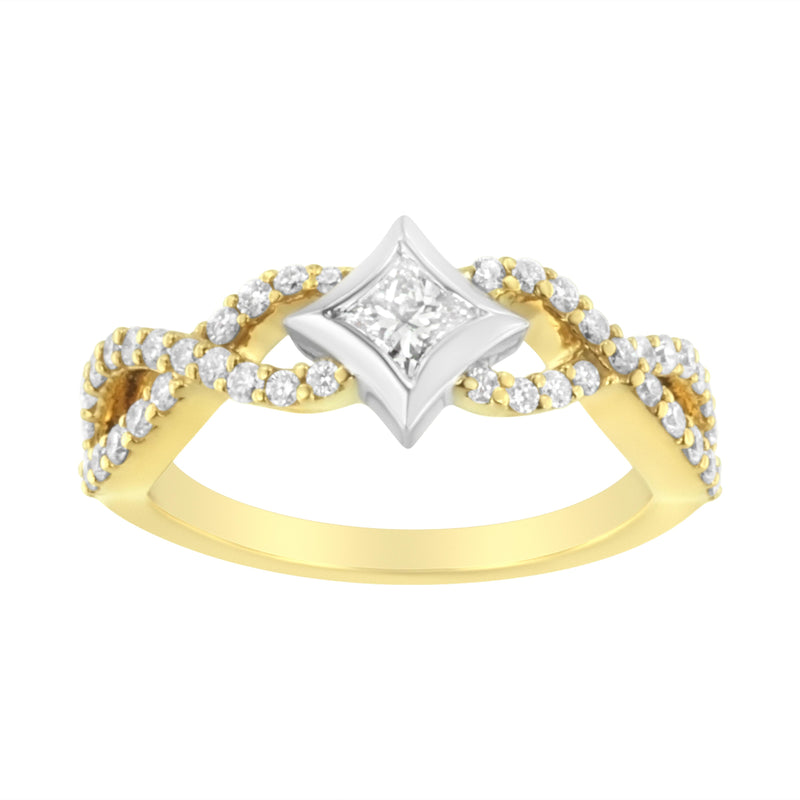 Bids.com 10K Two Tone Color 5/8 Cttw Diamond Kite and Twist Shank Ring (H-I Color,SI2-I1 Clarity) Rings