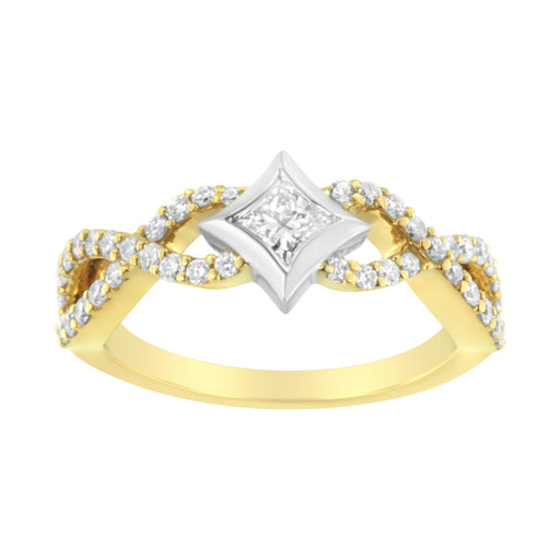 Bids.com 10K Two Tone Color 5/8 Cttw Diamond Kite and Twist Shank Ring (H-I Color,SI2-I1 Clarity) Rings
