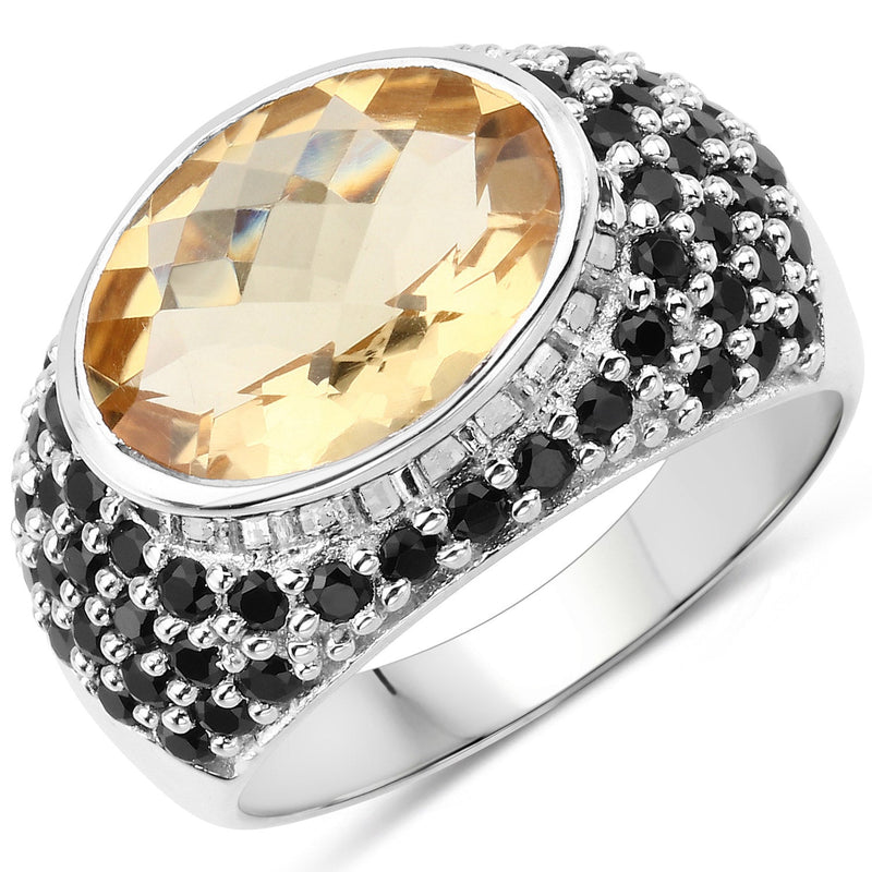 Bids.com 6.76 Carat Genuine Citrine and Black Spinel .925 Sterling Silver Ring Rings
