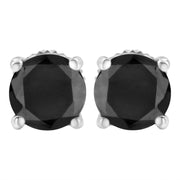 Bids.com 14K White Gold 2.00 Cttw Round Brilliant-Cut Black Diamond Classic 4-Prong Stud Earrings with Screw Backs (Fancy Color-Enhanced, I2-I3 Clarity) Earrings