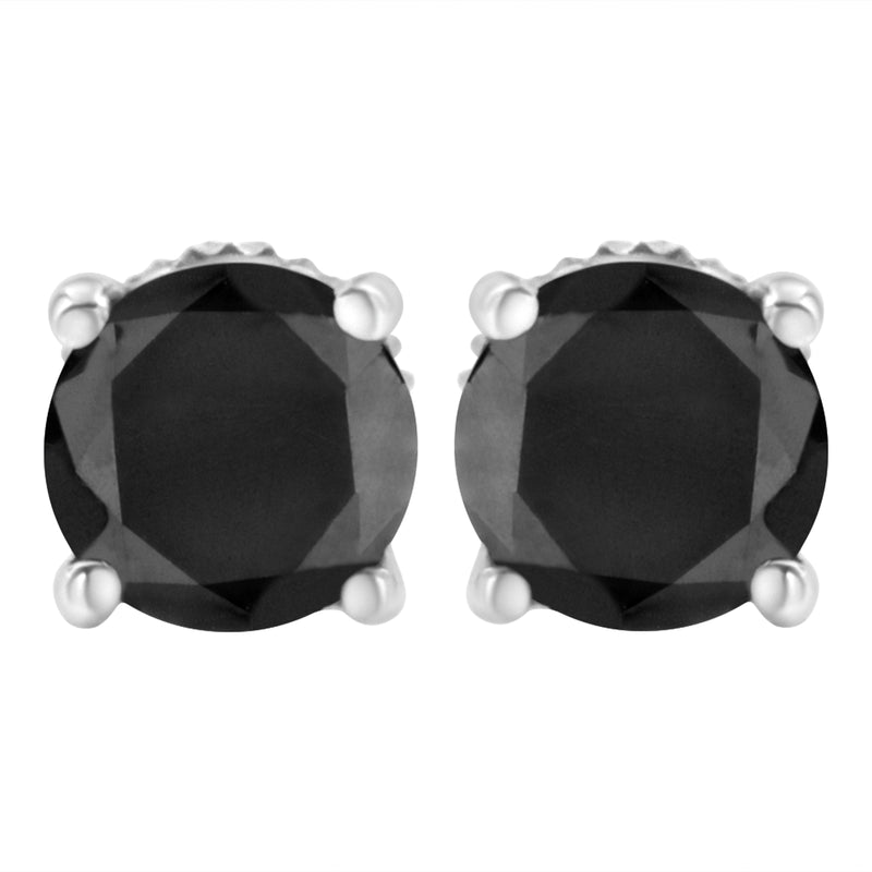 Bids.com 14K White Gold 2.00 Cttw Round Brilliant-Cut Black Diamond Classic 4-Prong Stud Earrings with Screw Backs (Fancy Color-Enhanced, I2-I3 Clarity) Earrings