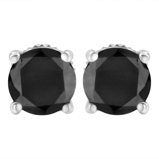 Bids.com 14K White Gold 2.00 Cttw Round Brilliant-Cut Black Diamond Classic 4-Prong Stud Earrings with Screw Backs (Fancy Color-Enhanced, I2-I3 Clarity) Earrings