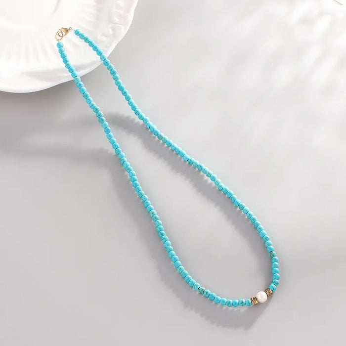 Turquoise & Pearl Beaded Necklace (Pre-Order)