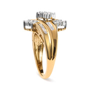 Bids.com 10K Two-Toned 1/2 Cttw Round And Baguette-Cut Composite Pear Head Diamond Ring (H-I Color, I2-I3 Clarity) - Ring Size 7 Rings