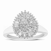 Bids.com 10K White Gold 1/2 Cttw Round & Baguette Cut Diamond Pear Shaped Domed PavÃ© Cluster with Halo Cocktail Ring (H-I Color, SI1-SI2 Clarity) - Size 5 Rings